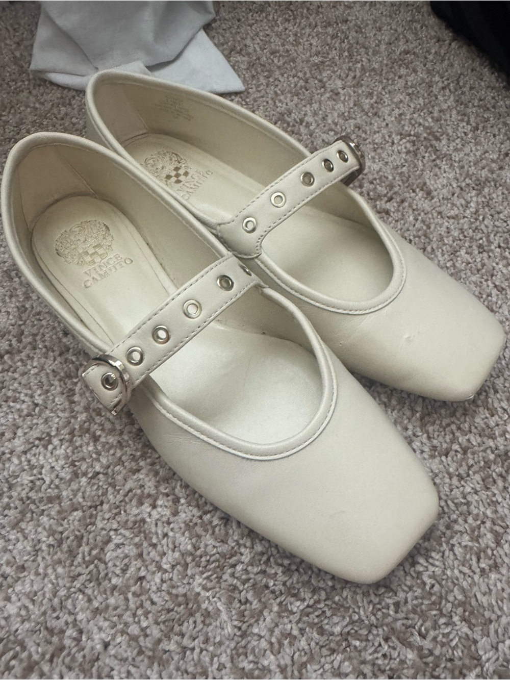 Cream Mary Jane Flats with Grommet Strap